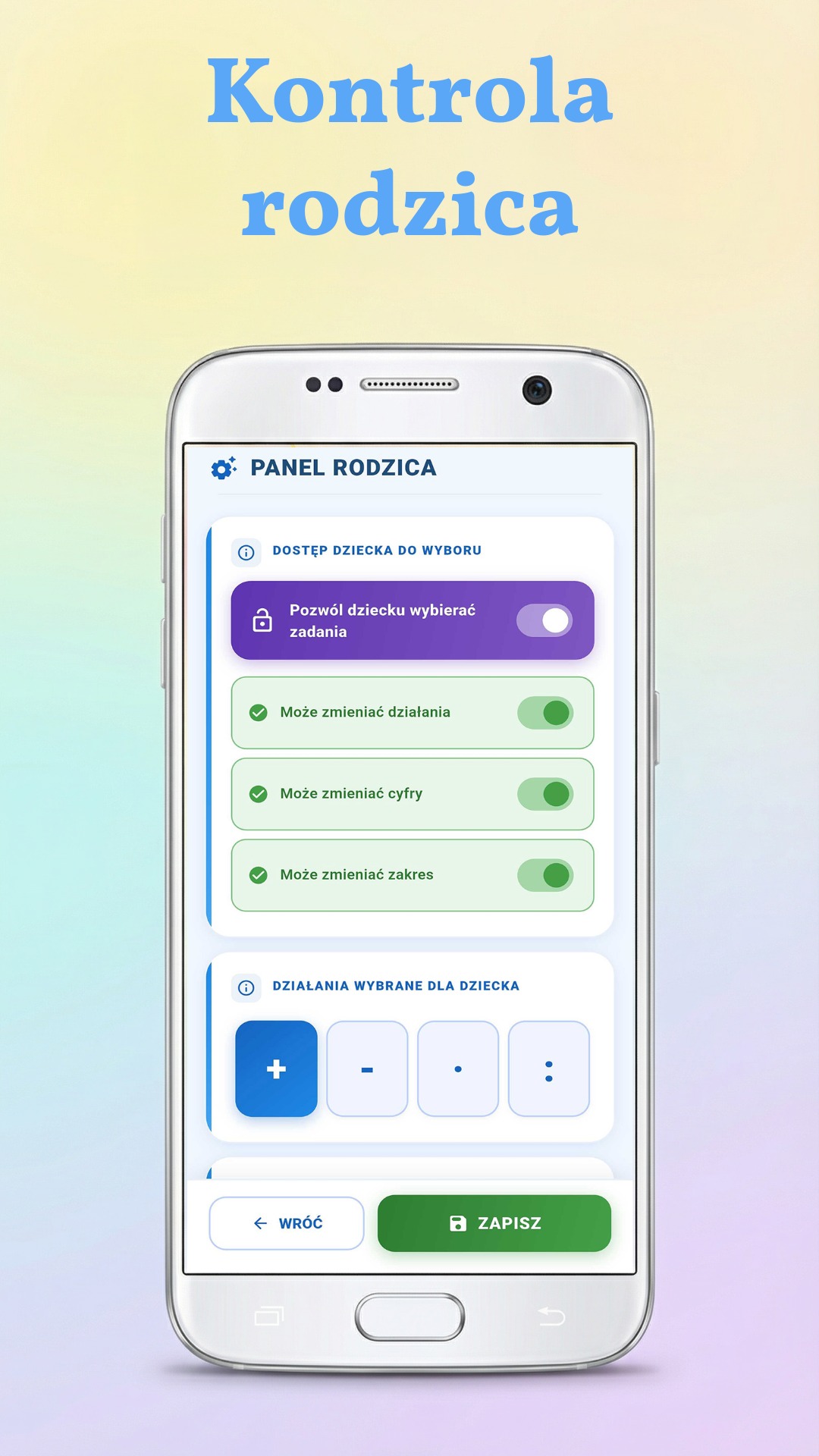 Panel rodzica w aplikacji Matematyka z Chrumciem